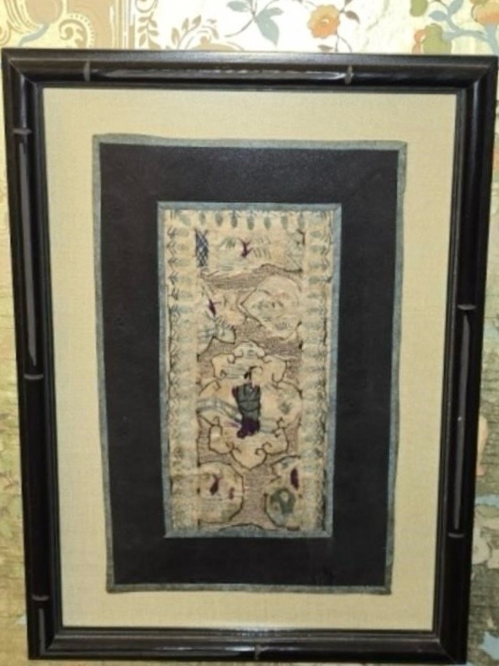 Antique Chinese silk embroidery panel framed